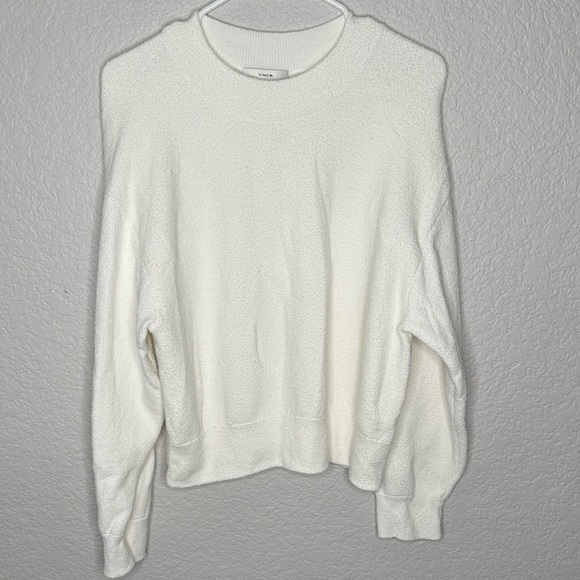 Vince Cotton Blend Bouclé Sweater Terry White Ivory Size Small - Picture 3 of 8